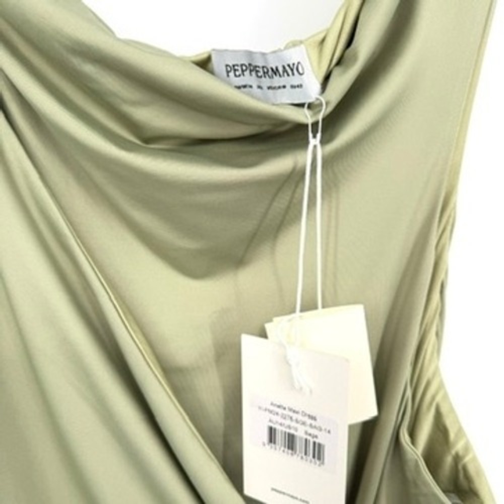 NWT Peppermayo Anette Maxi Dress Sage Green Strapless Gold Detail Cutout Gown 10 - Picture 4 of 16